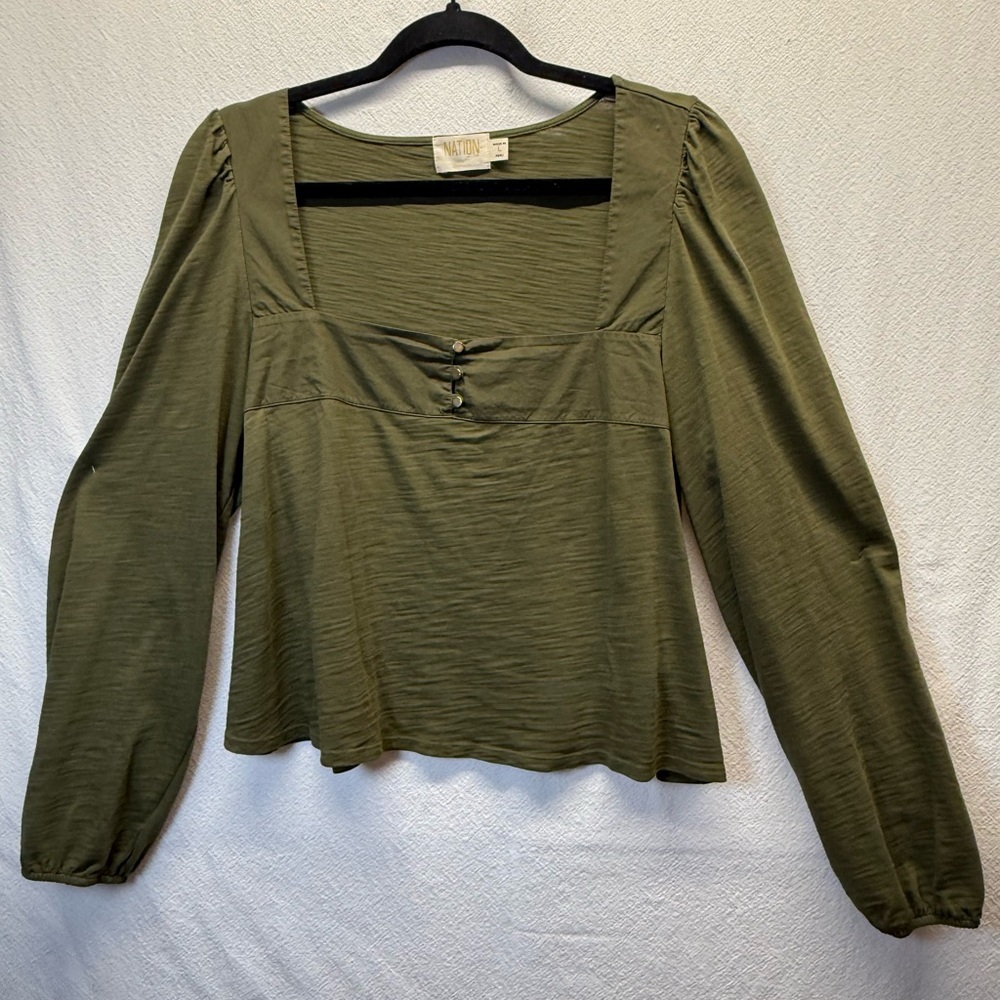 Earthy Grunge Green Nation LTD Crop Top Laidback Oversized Fit Sq Neck Poet Slvs